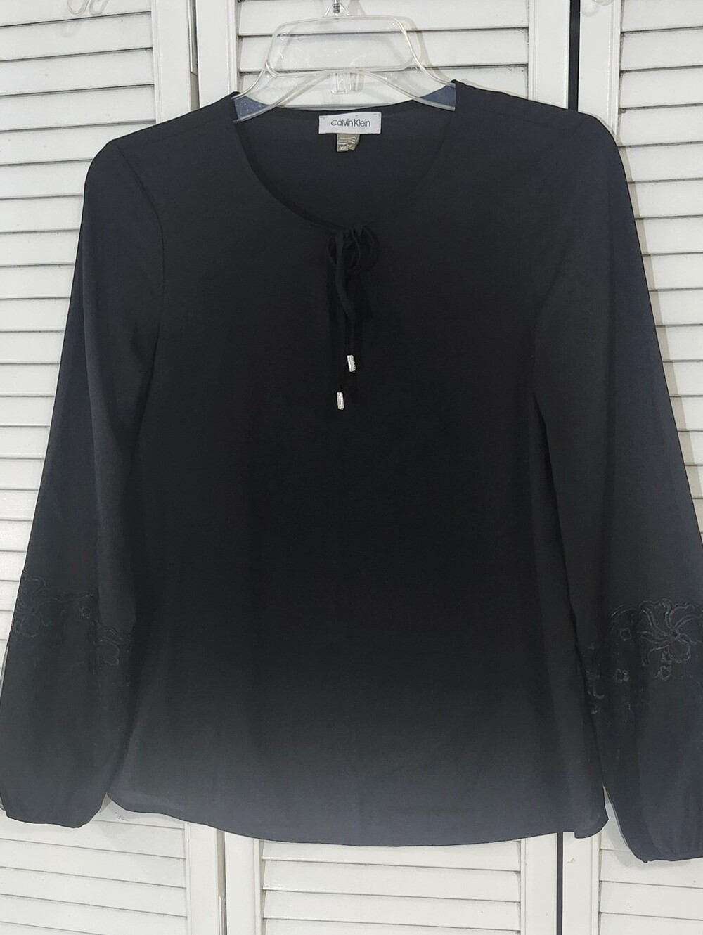 Calvin Klein Black Long-Sleeve Tie-Front Blouse
